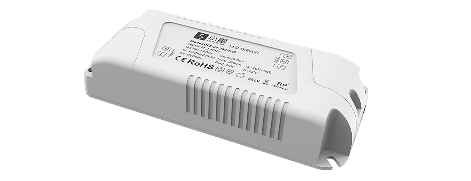 DCE-24-280-H2R  Ltech Wireless Dimmable Driver 24W 60-85Vdc/280mA .0-100% PWM dimming level; IP20.